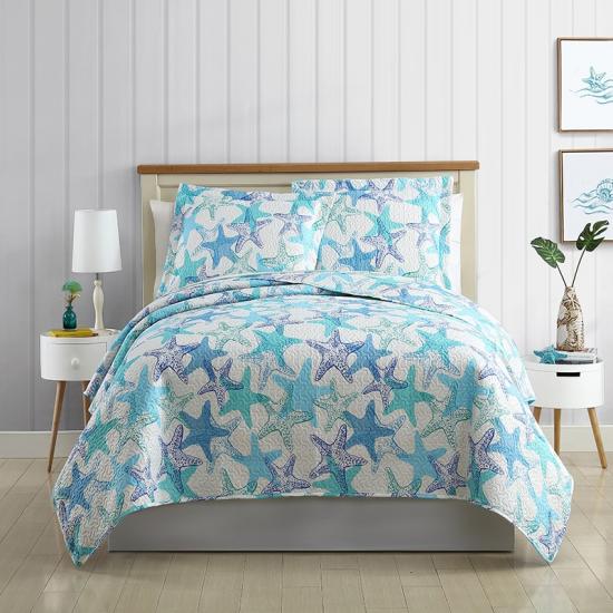 cxmicrotex Coastal Style Shell Meritähtikuvioinen painettu tikattu päiväpeitesetti