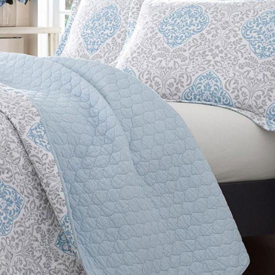 cxmicrotex vuodevaatteet 3 kpl peittosarja Käännettävä sininen Damask päiväpeite