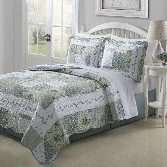cxmicrotex Vihreä kukkainen Patchwork Sängynpeite Käännettävä vuodevaatteet