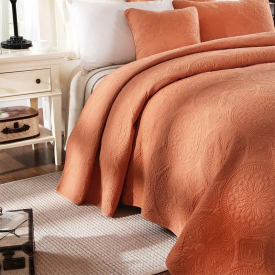 Coral Color Cotton Embroidery tikattu päiväpeite 3 PC Set