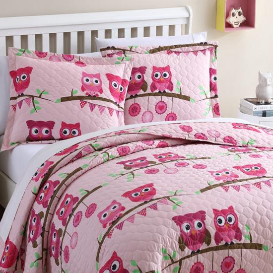 cxmicrotex Owl Pink Quilt Set Girls vuodevaatteet mallisto