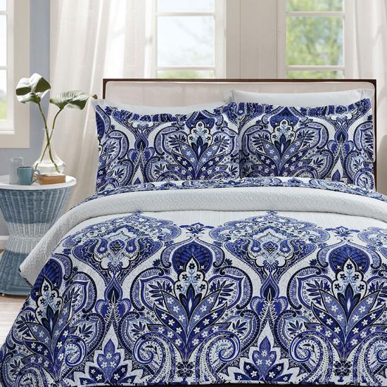 cxmicrotex Blue Damask Pinsonic Quilts Päiväpeitteet Peitot