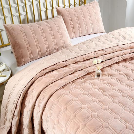 Vaaleanpunaiset tikatut peittopäälliset UltraSoft fleece -peittosarja